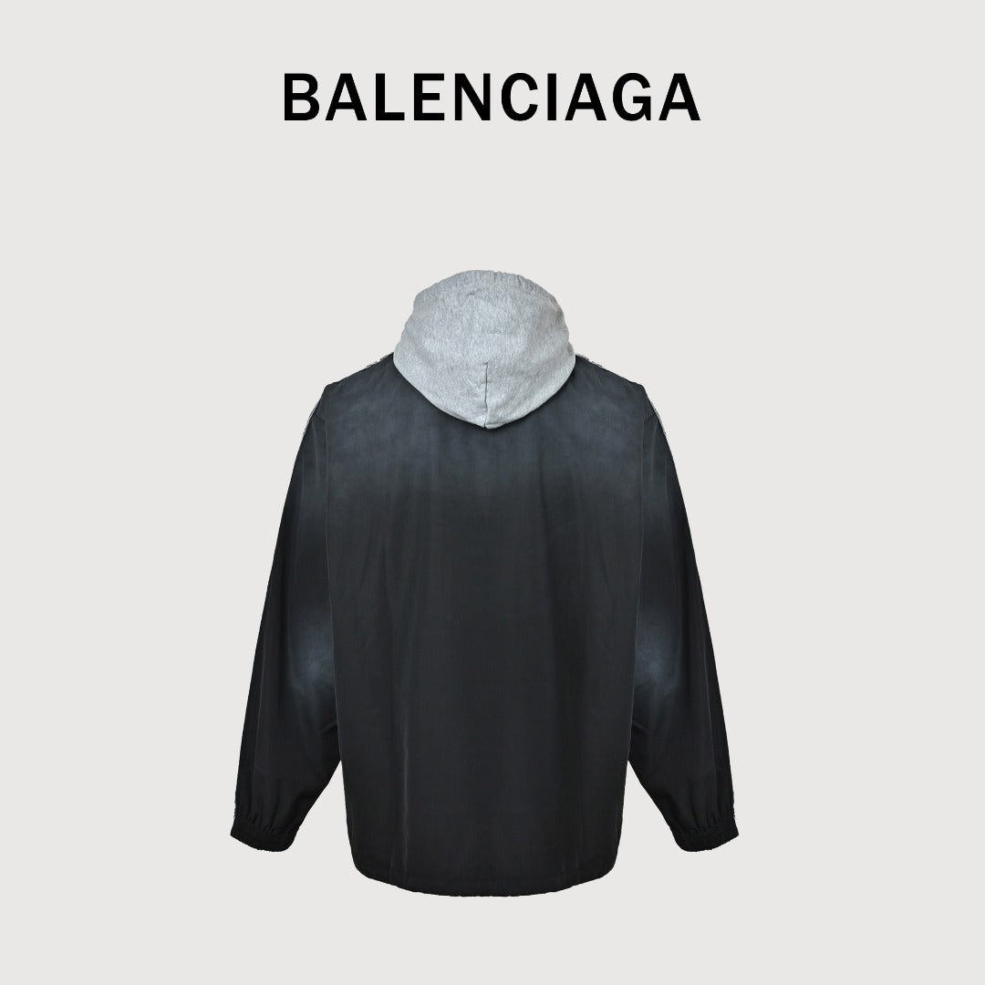 Balenciaga Black 3B Logo Tape Contrast-Hood Zip-Up Jacket