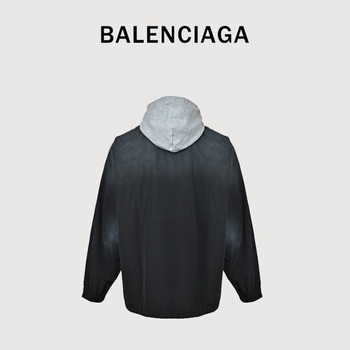 Balenciaga Black 3B Logo Tape Contrast-Hood Zip-Up Jacket