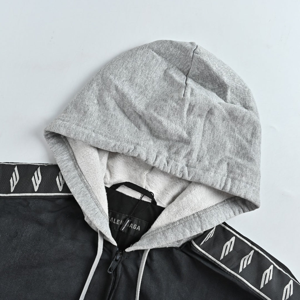 Balenciaga Black 3B Logo Tape Contrast-Hood Zip-Up Jacket