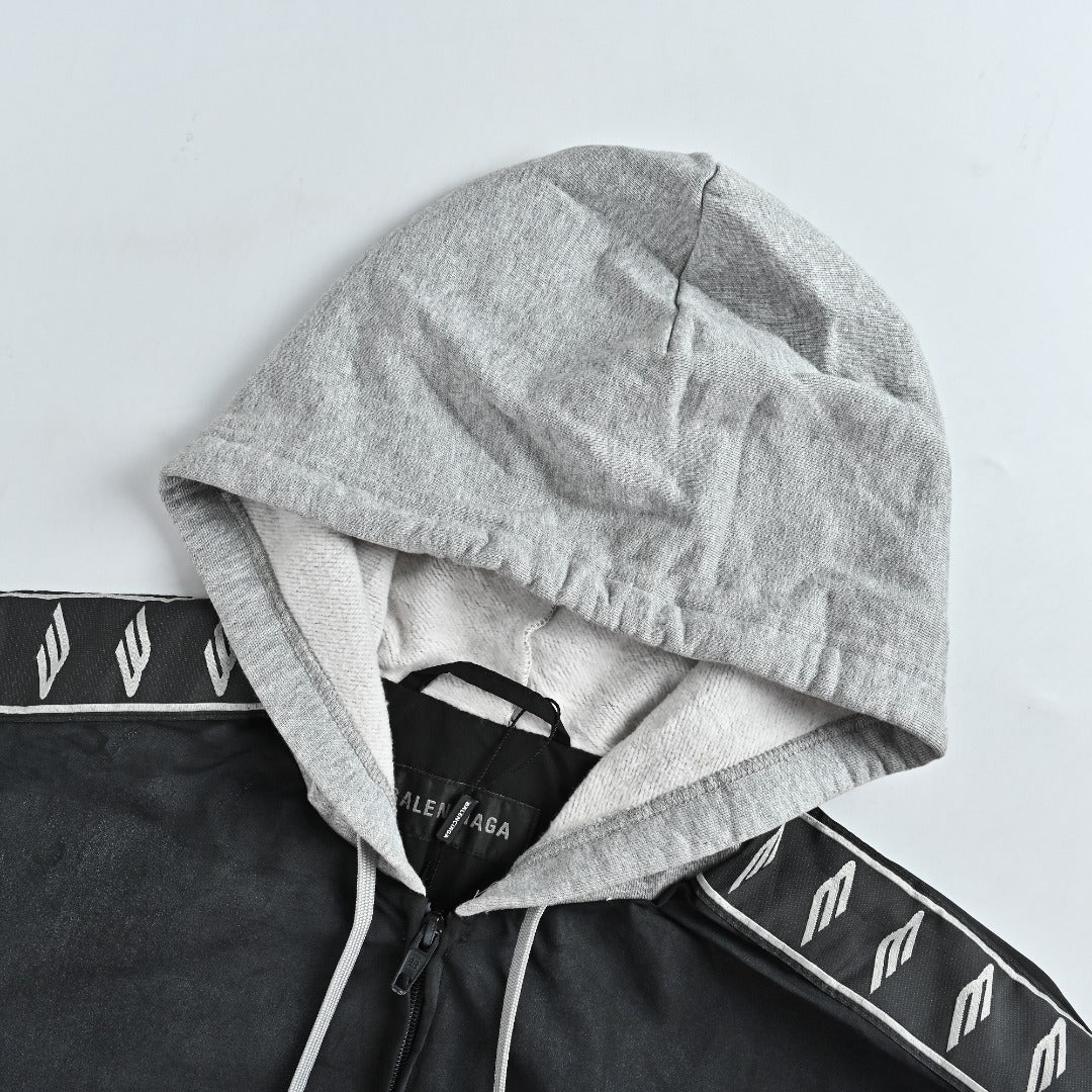 Balenciaga Black 3B Logo Tape Contrast-Hood Zip-Up Jacket