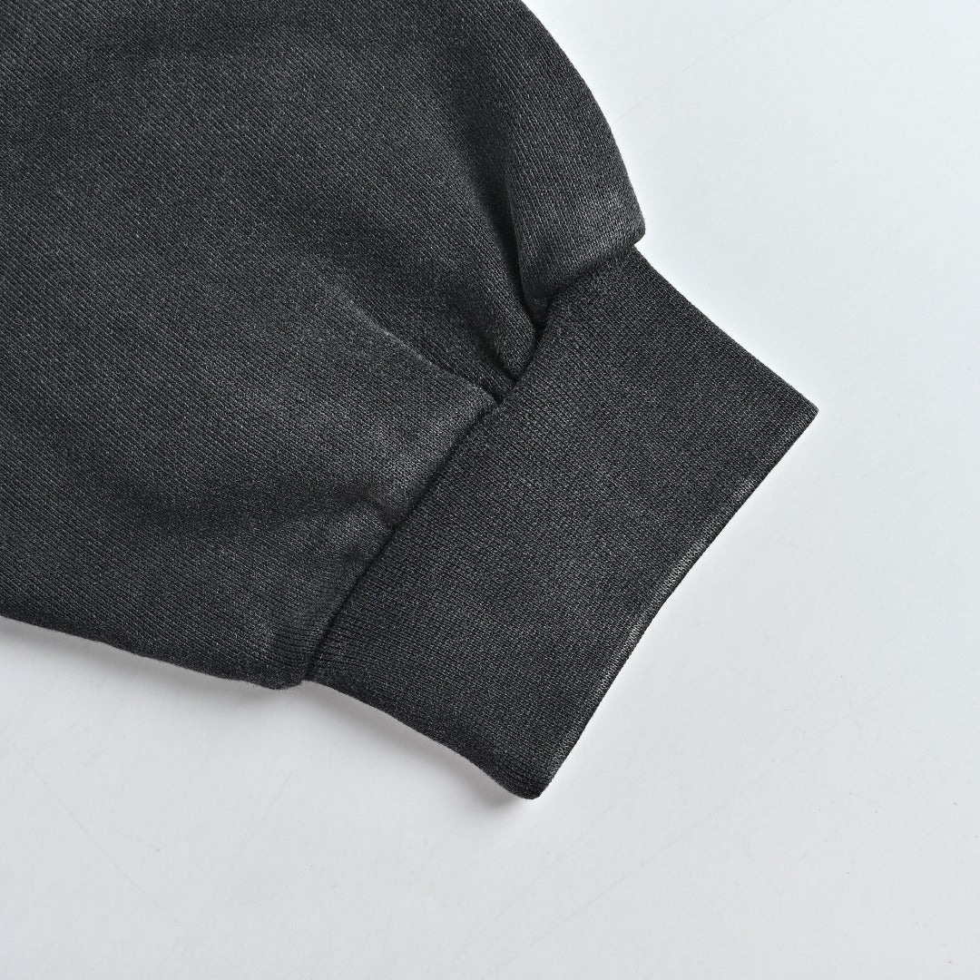 Balenciaga Washed Black Blue Embroidered Logo Pullover Hoodie