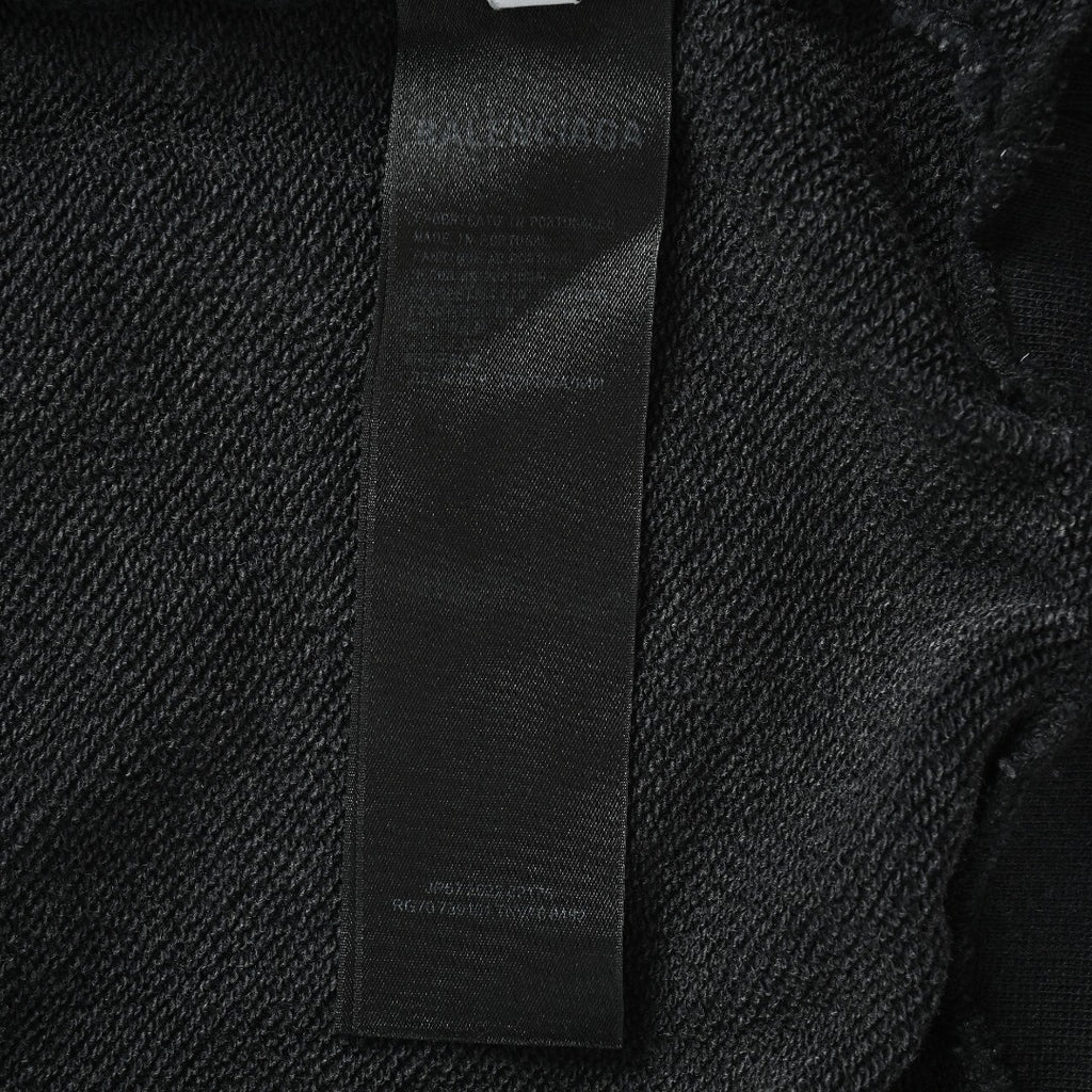 Balenciaga Washed Black Blue Embroidered Logo Pullover Hoodie