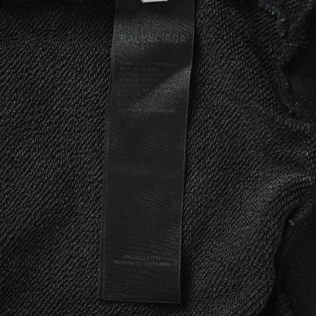 Balenciaga Washed Black Blue Embroidered Logo Pullover Hoodie