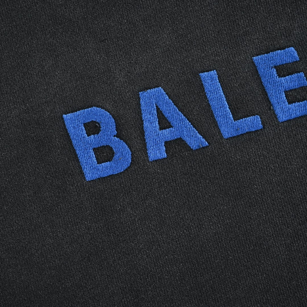 Balenciaga Washed Black Blue Embroidered Logo Pullover Hoodie