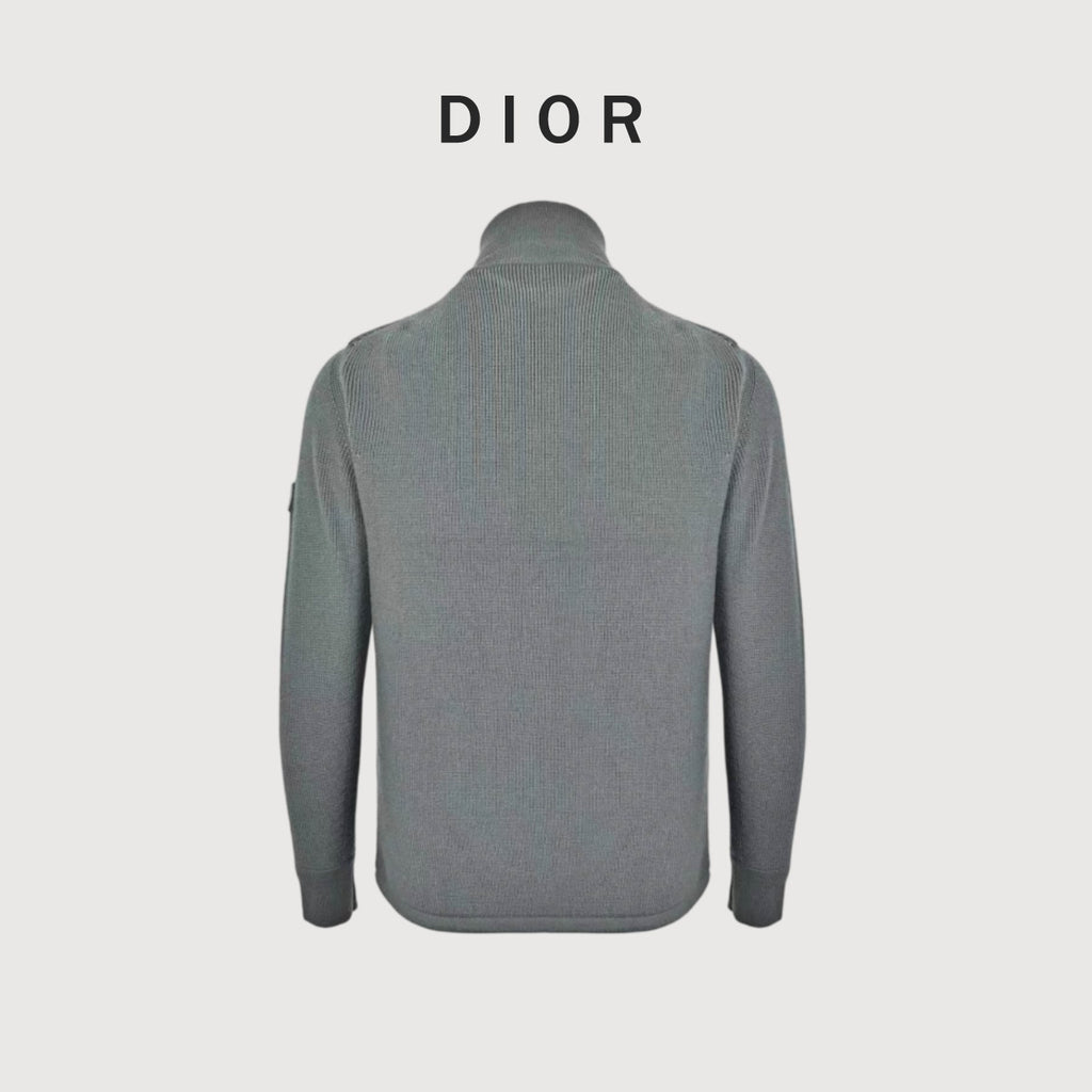 Dior Gray Monogram Quilted-Front Knit-Panel Stand-Collar Jacket