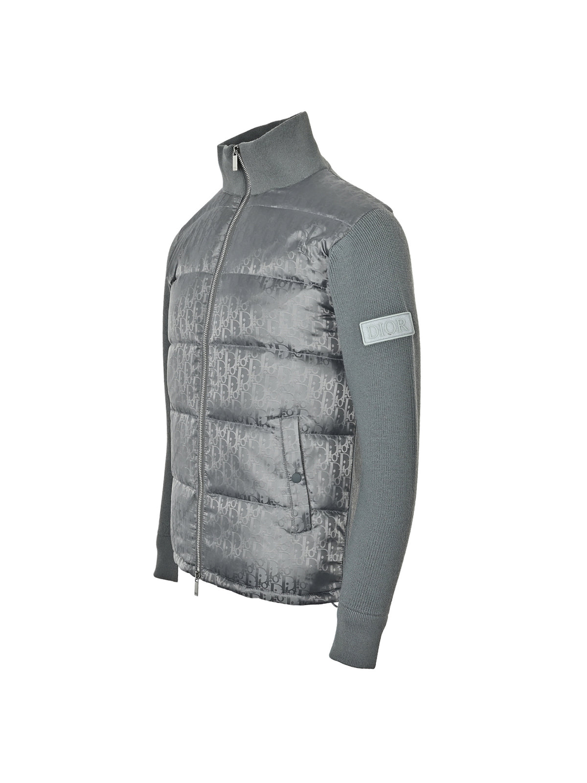 Dior Gray Monogram Quilted-Front Knit-Panel Stand-Collar Jacket