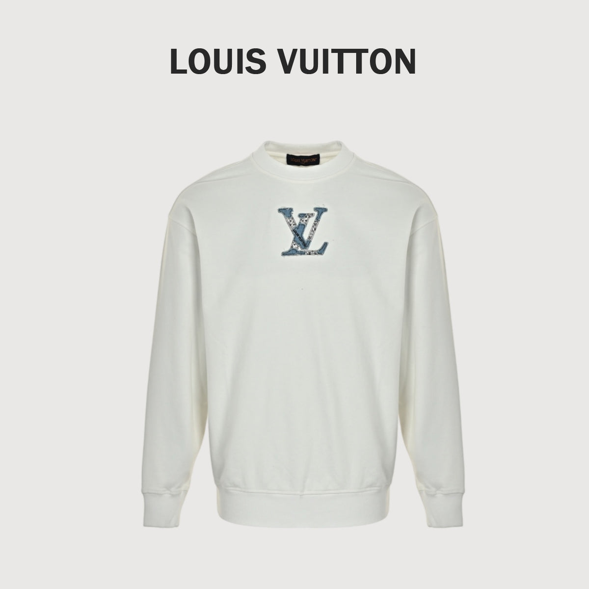 Louis Vuitton Off-White Denim Appliqué Logo Crewneck Sweatshirt