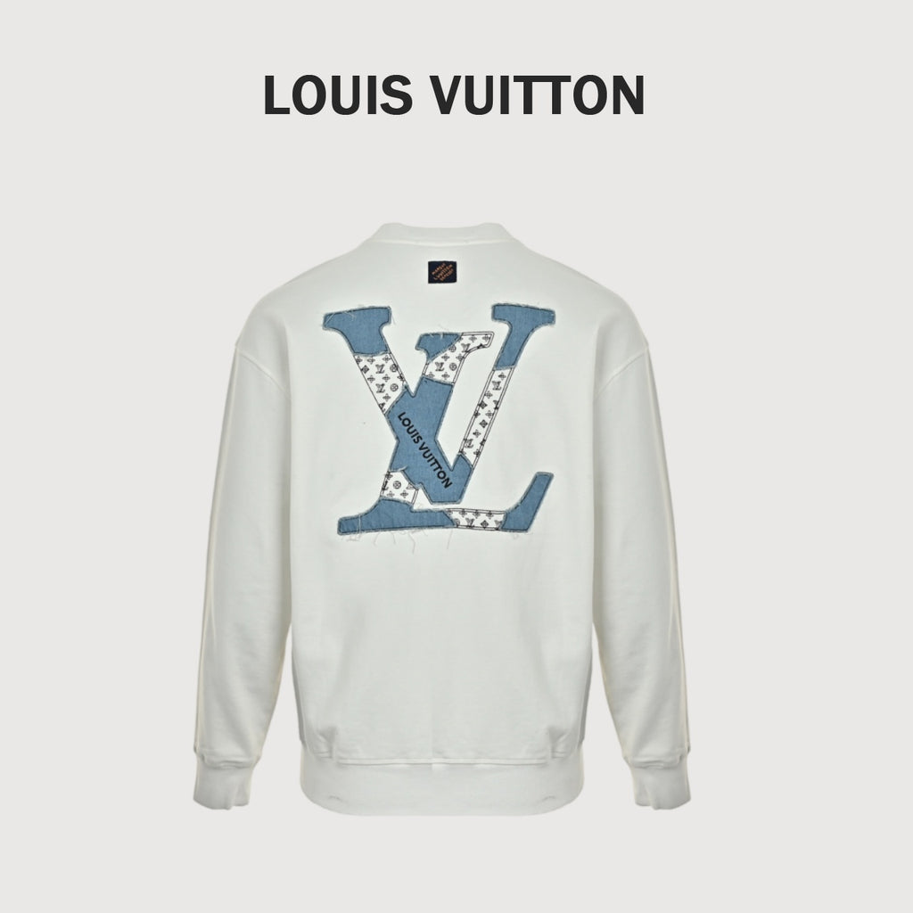 Louis Vuitton Off-White Denim Appliqué Logo Crewneck Sweatshirt