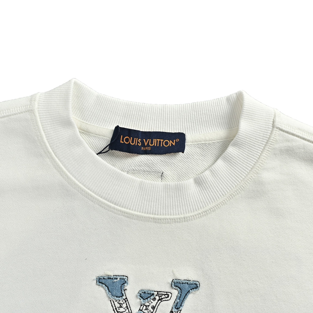 Louis Vuitton Off-White Denim Appliqué Logo Crewneck Sweatshirt