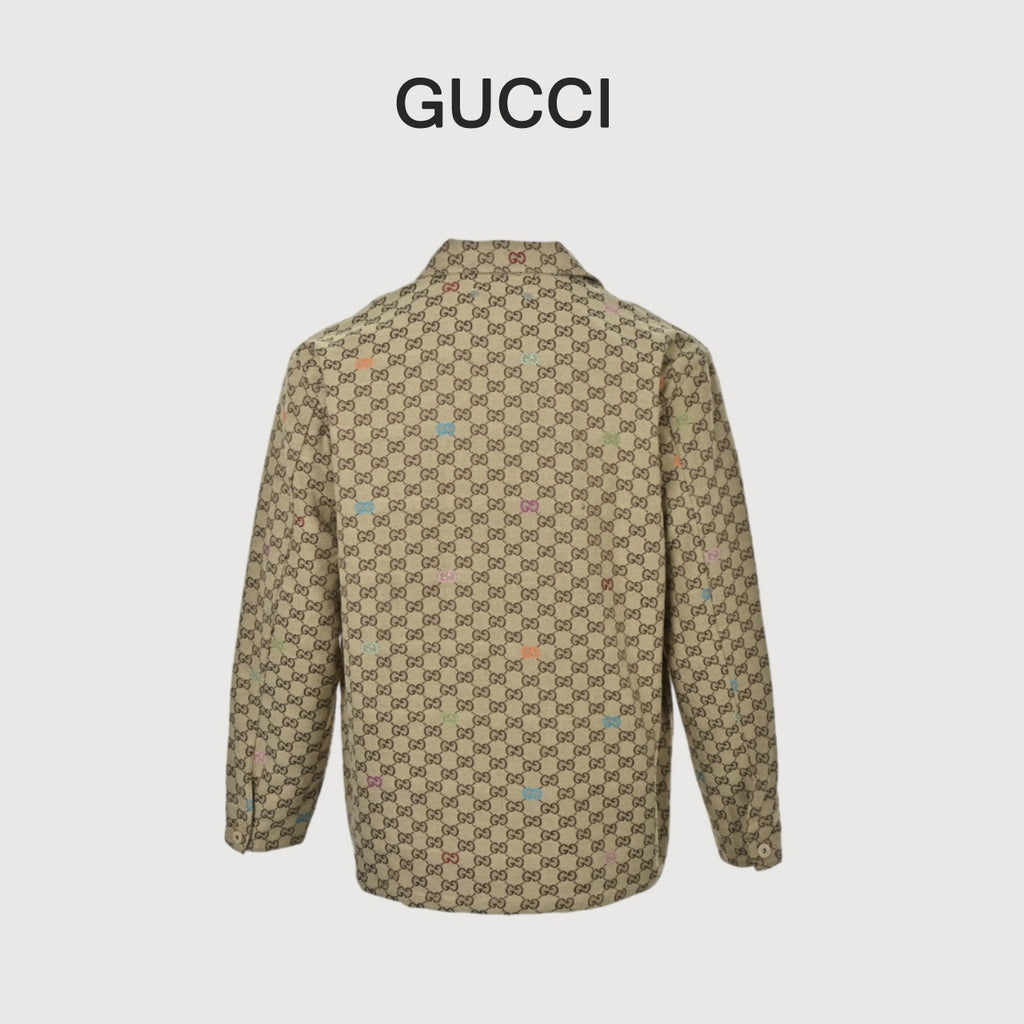 Gucci Beige GG Jacquard Canvas Embroidered Zip-Up Jacket