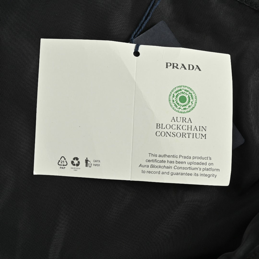 Prada Black Washed Denim Triangle Logo Padded Zip-Up Jacket