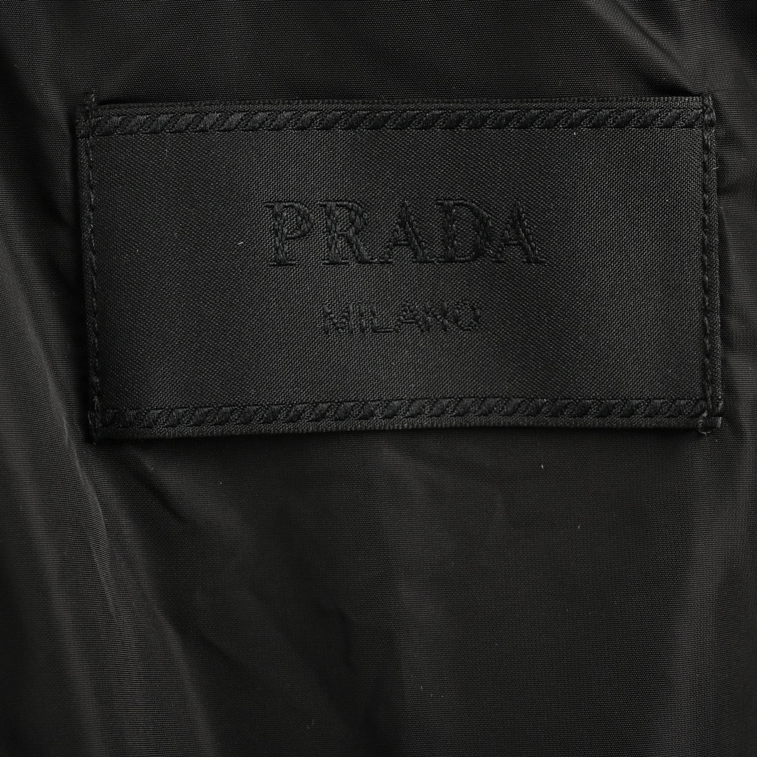 Prada Black Nylon Triangle Logo Flap-Pocket Stand-Collar Down Jacket