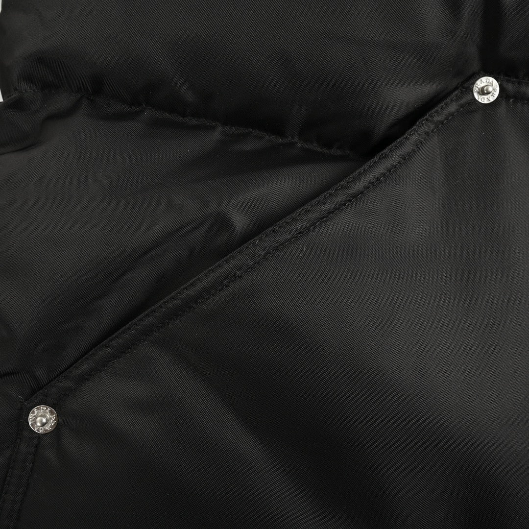 Prada Black Nylon Triangle Logo Flap-Pocket Stand-Collar Down Jacket