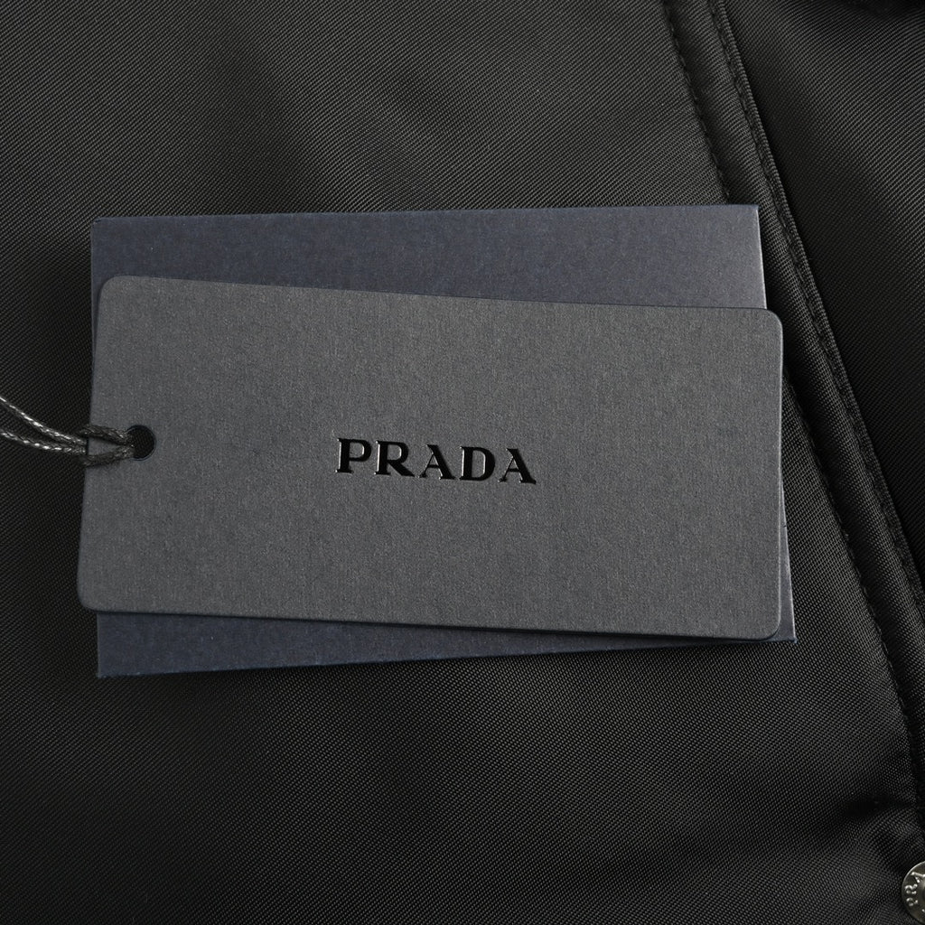 Prada Black Nylon Triangle Logo Flap-Pocket Stand-Collar Down Jacket