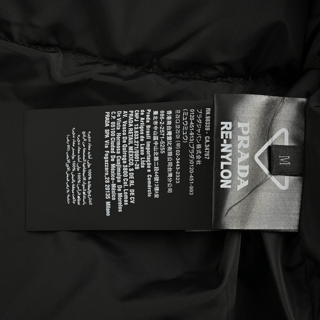 Prada Black Nylon Triangle Logo Flap-Pocket Stand-Collar Down Jacket