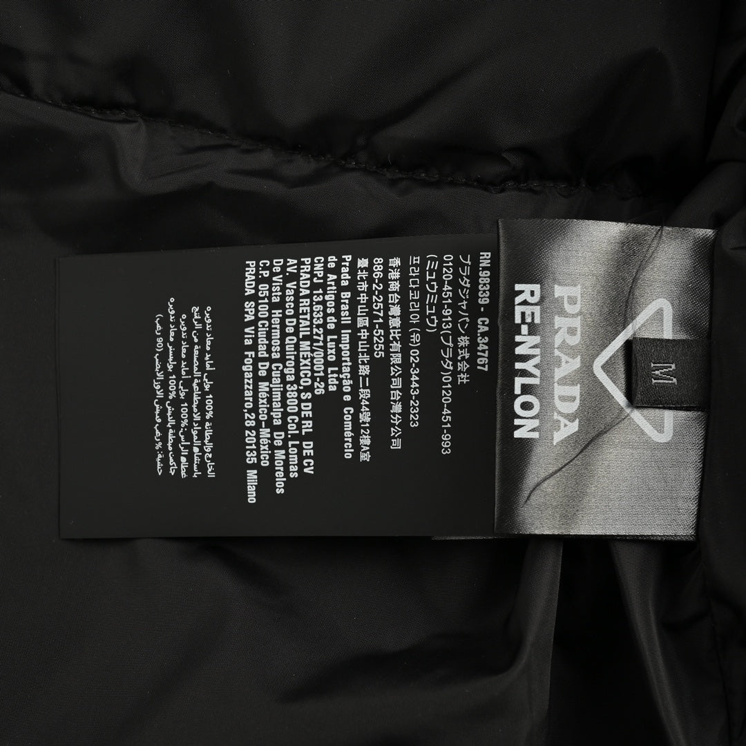 Prada Black Nylon Triangle Logo Flap-Pocket Stand-Collar Down Jacket