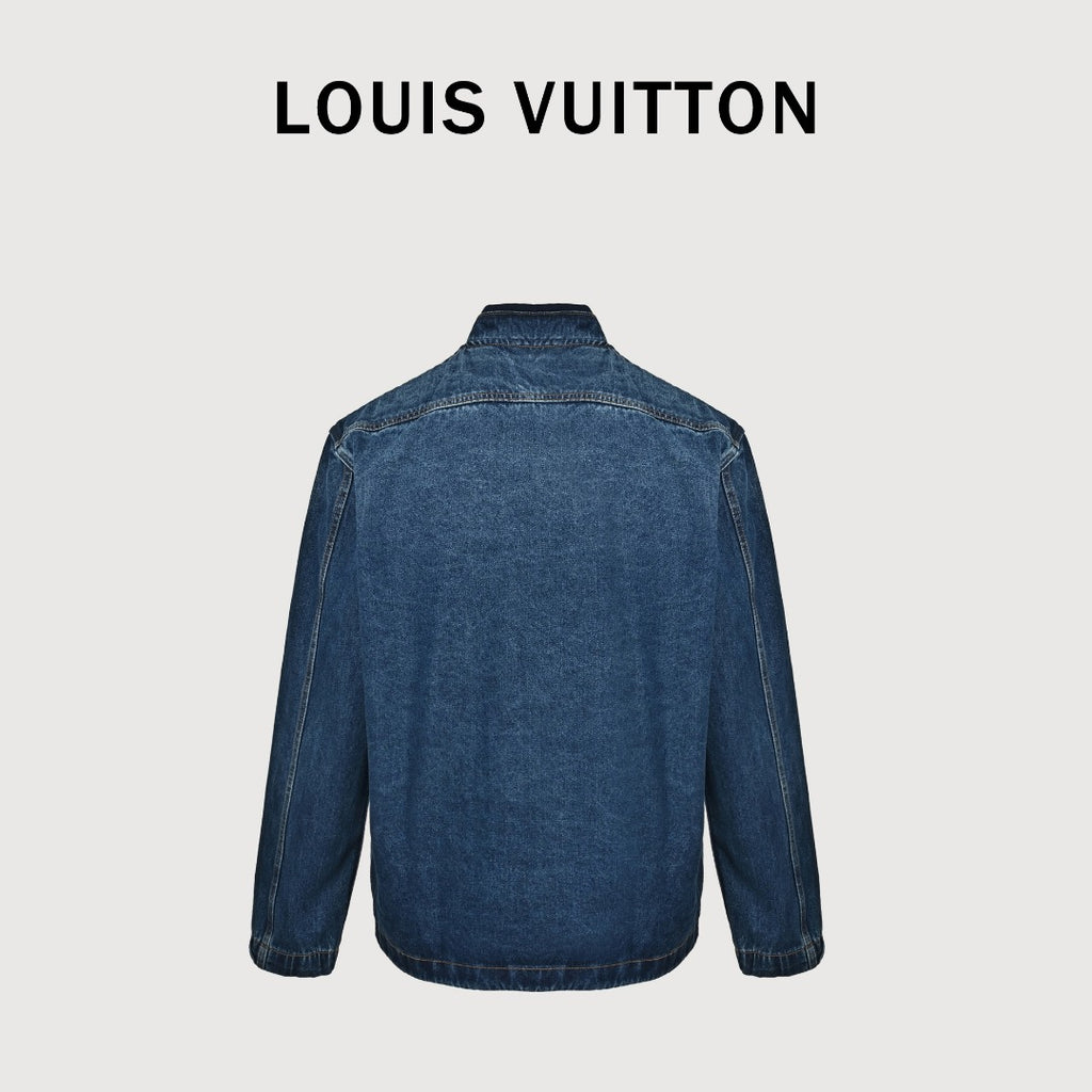 Louis Vuitton Blue Denim Baseball-Collar Coach Jacket