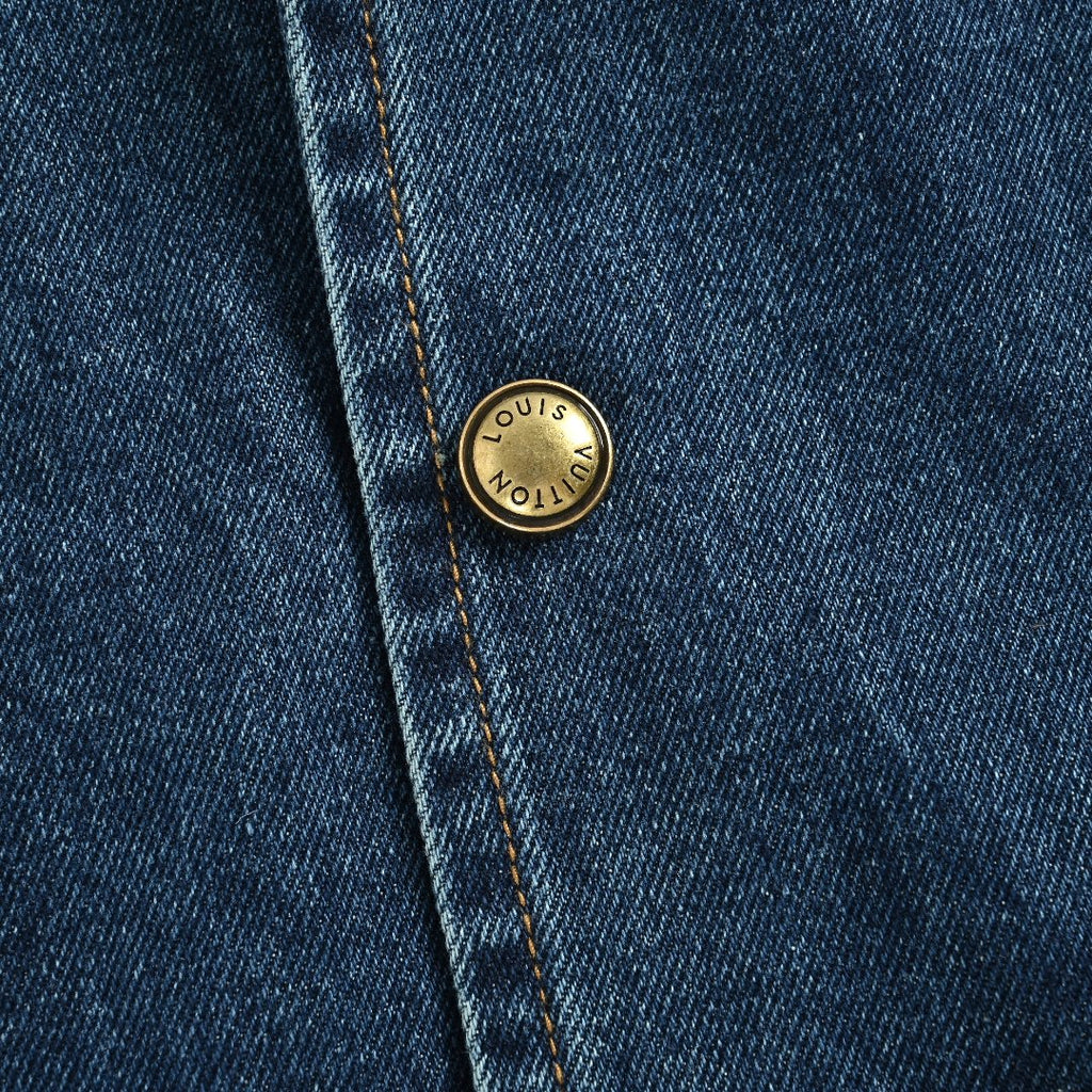 Louis Vuitton Blue Denim Baseball-Collar Coach Jacket
