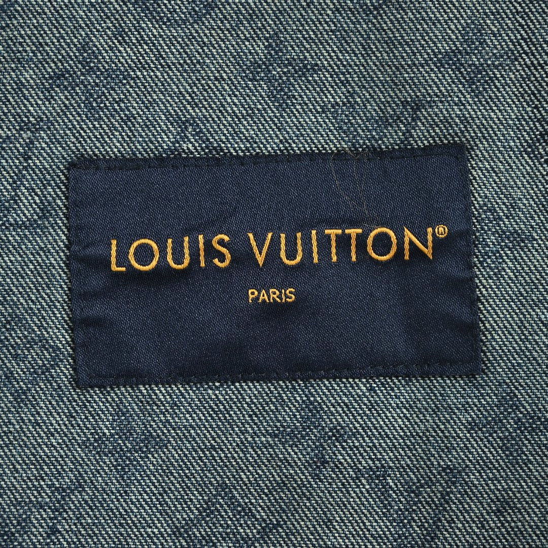 Louis Vuitton Blue Denim Baseball-Collar Coach Jacket