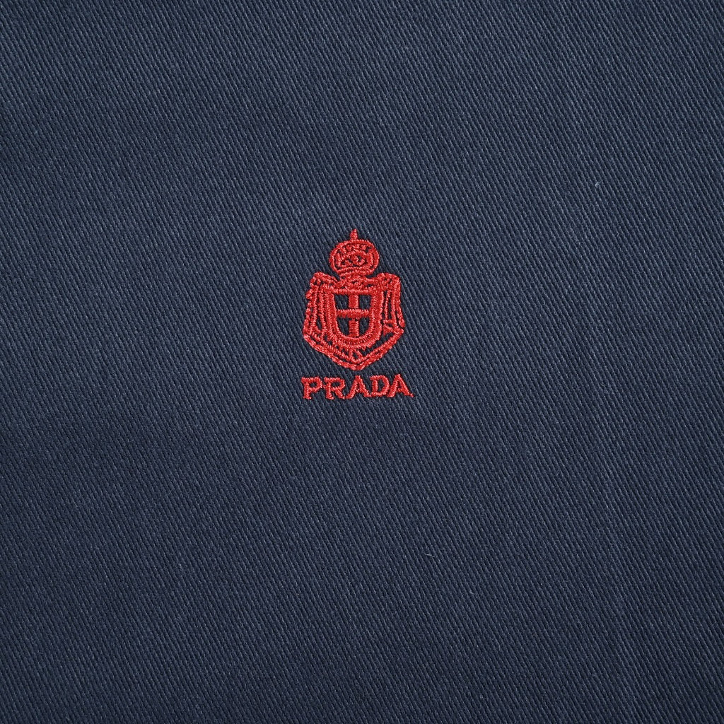 Prada Navy Small Embroidered Detail Leather-Collar Zip-Up Jacket