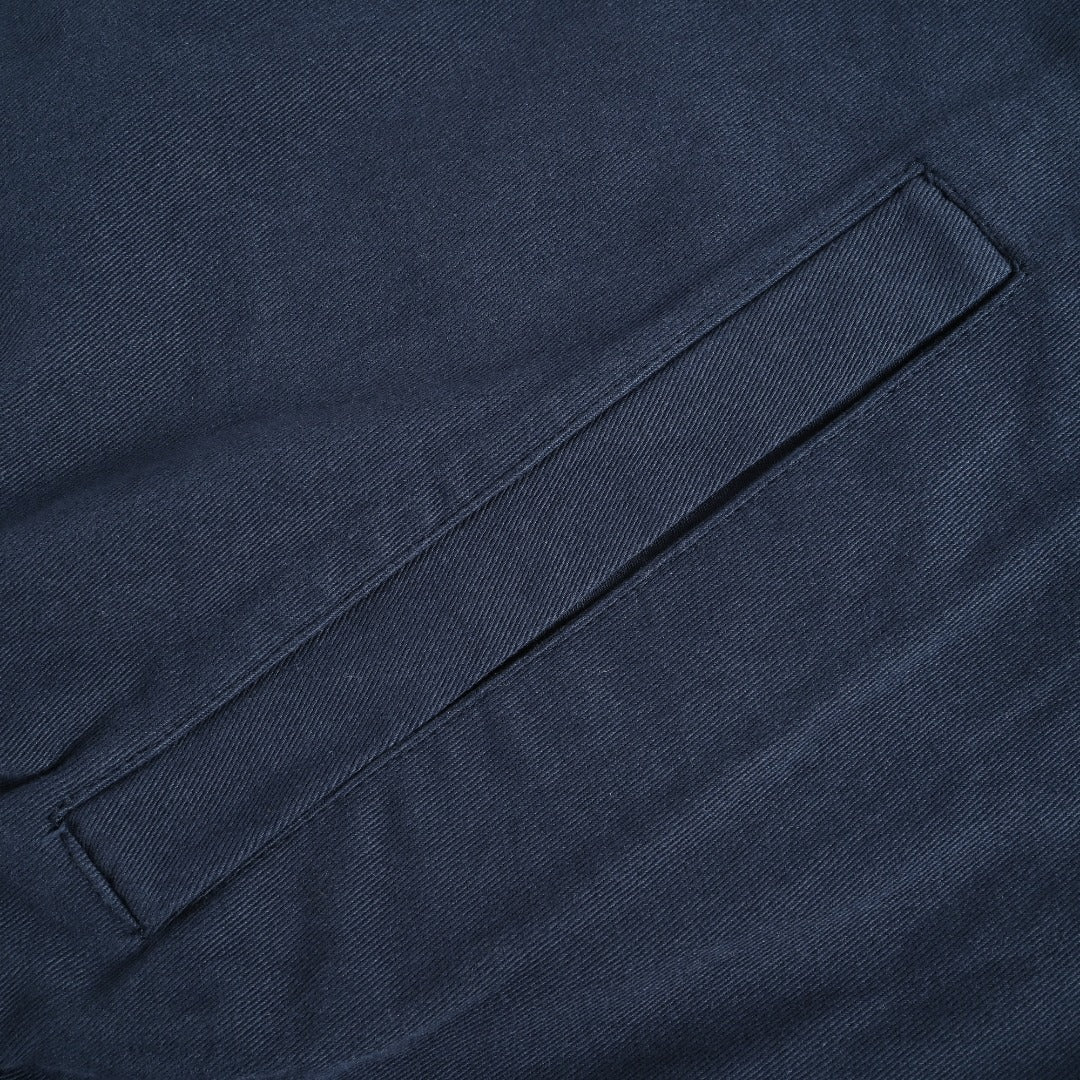 Prada Navy Small Embroidered Detail Leather-Collar Zip-Up Jacket