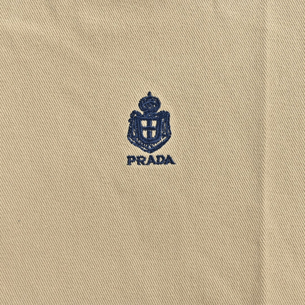 Prada Beige Small Embroidered Detail Leather-Collar Zip-Up Jacket