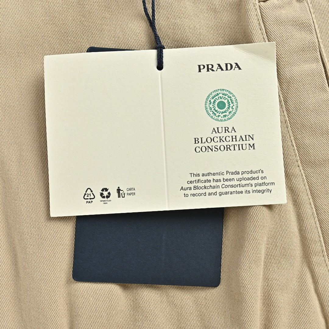 Prada Beige Small Embroidered Detail Leather-Collar Zip-Up Jacket