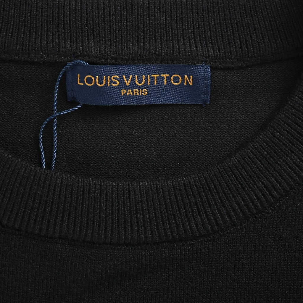 Louis Vuitton Black Cuff Logo Lettering Jacquard Crewneck Sweater