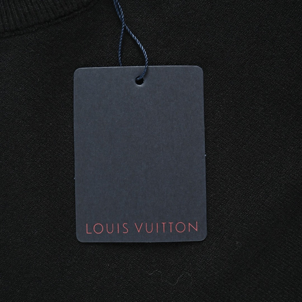 Louis Vuitton Black Cuff Logo Lettering Jacquard Crewneck Sweater