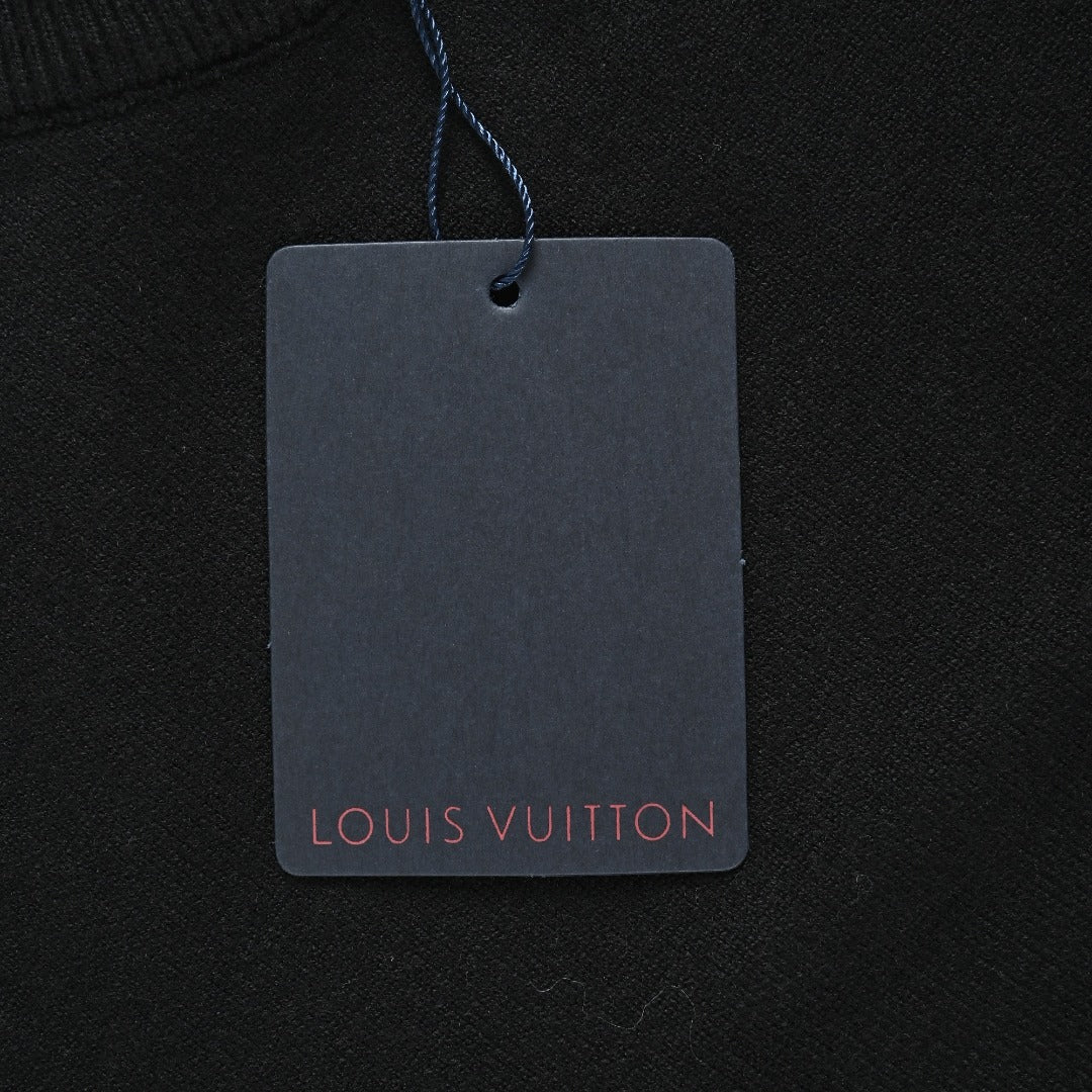 Louis Vuitton Black Cuff Logo Lettering Jacquard Crewneck Sweater