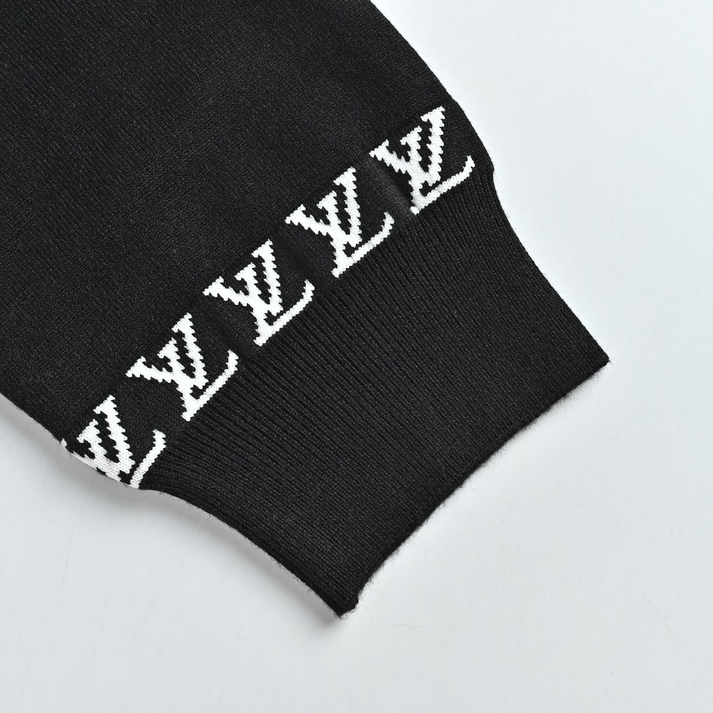 Louis Vuitton Black Cuff Logo Lettering Jacquard Crewneck Sweater