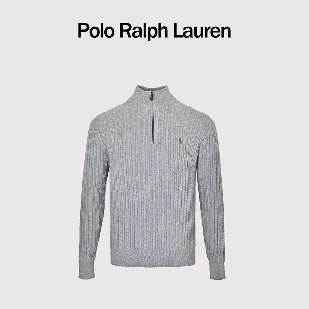 Ralph Lauren Pony Logo Fine Cable-Knit Half-Zip Sweater