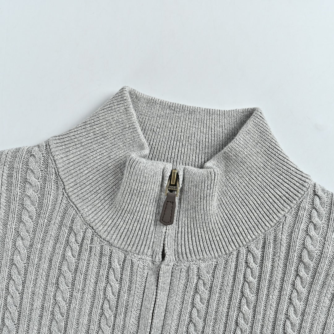 Ralph Lauren Pony Logo Fine Cable-Knit Half-Zip Sweater