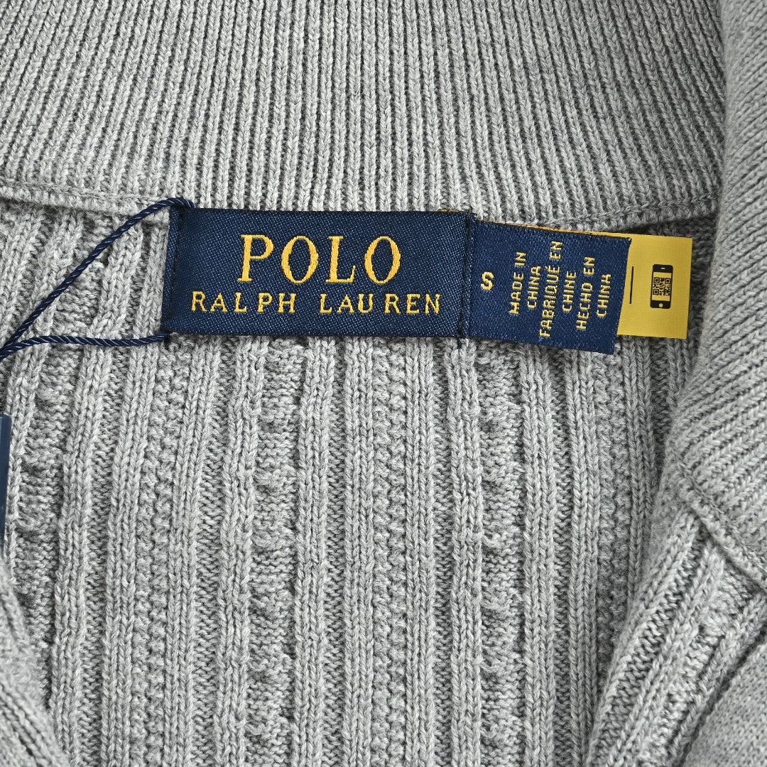 Ralph Lauren Pony Logo Fine Cable-Knit Half-Zip Sweater