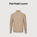 Ralph Lauren Beige Pony Logo Fine Cable-Knit Half-Zip Sweater
