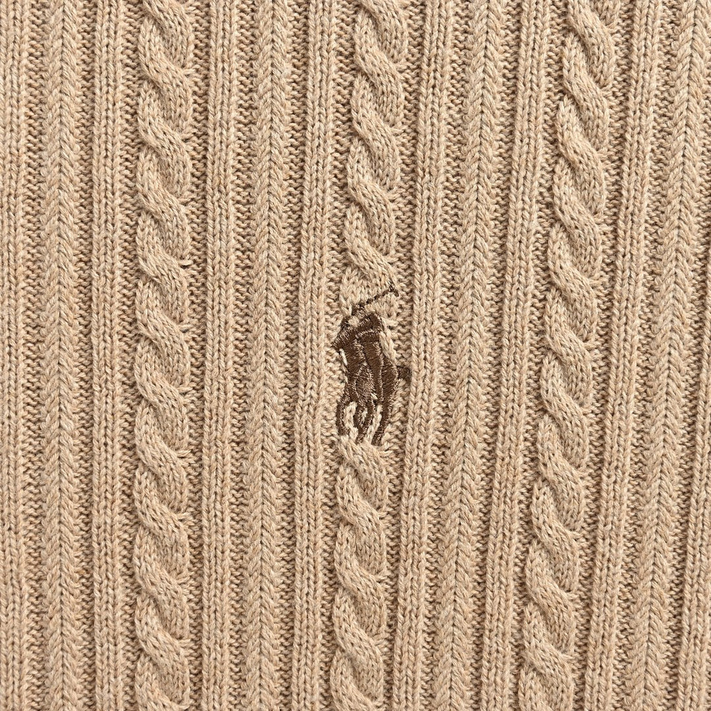 Ralph Lauren Beige Pony Logo Fine Cable-Knit Half-Zip Sweater