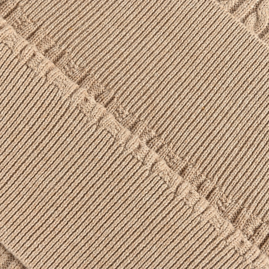 Ralph Lauren Beige Pony Logo Fine Cable-Knit Half-Zip Sweater