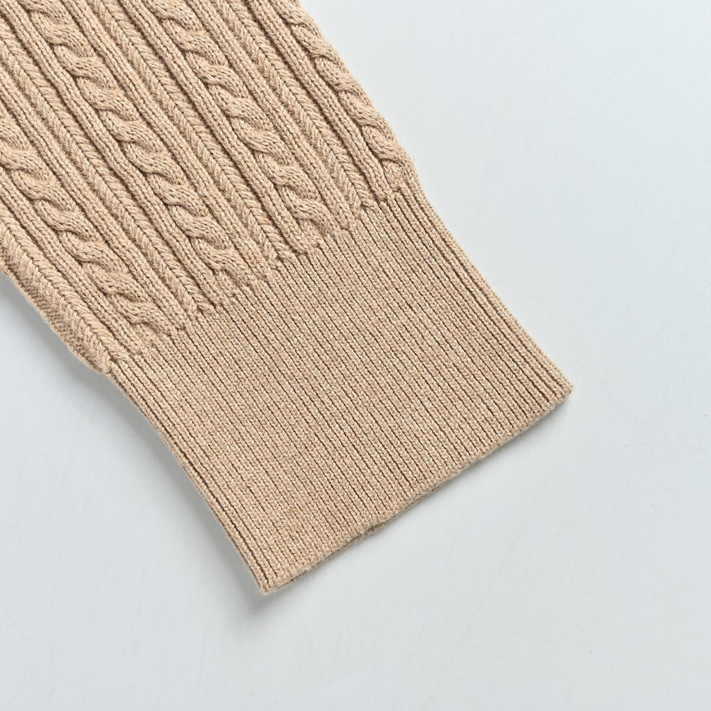 Ralph Lauren Beige Pony Logo Fine Cable-Knit Half-Zip Sweater