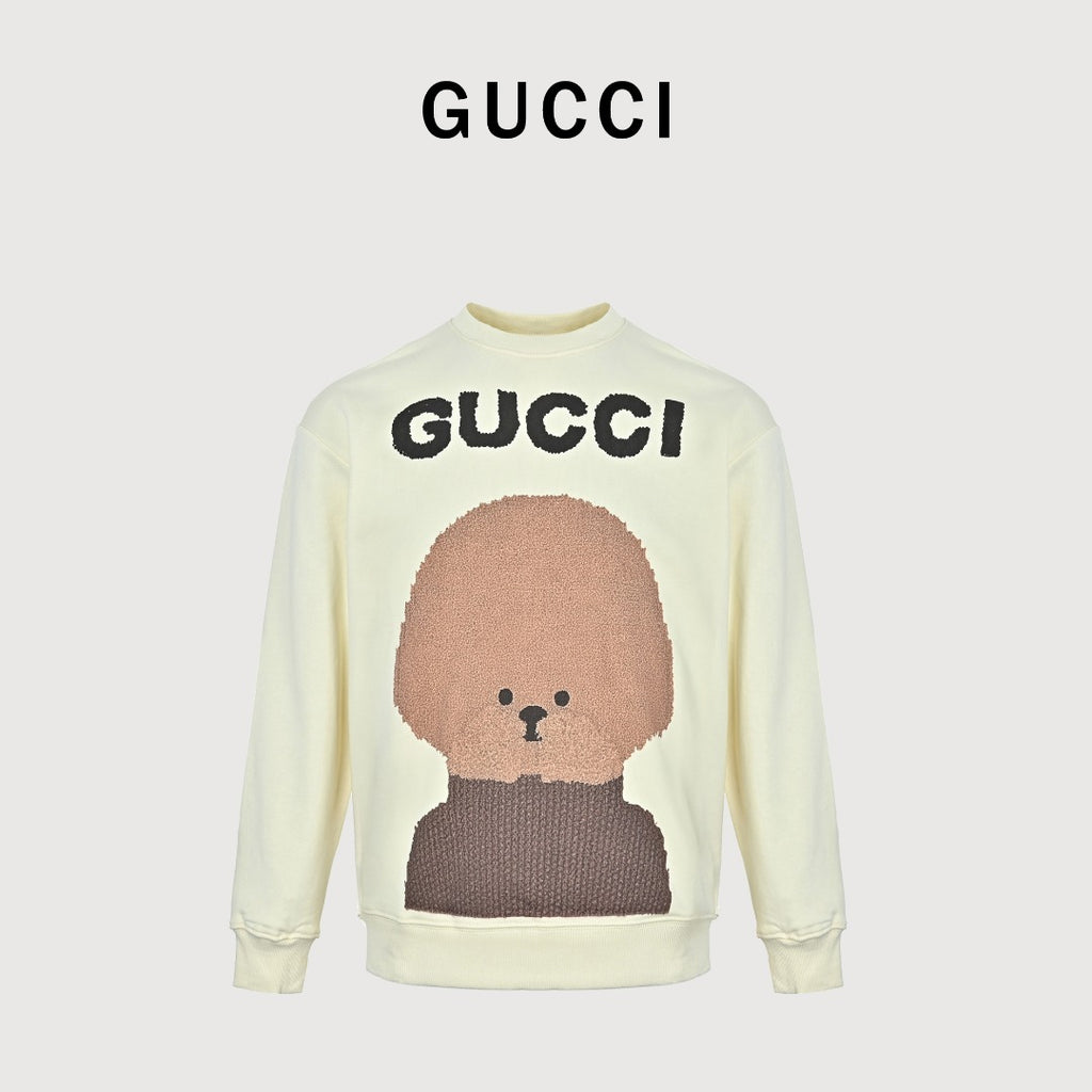 Gucci Cream Cartoon Dog Graphic Crewneck Sweatshirt