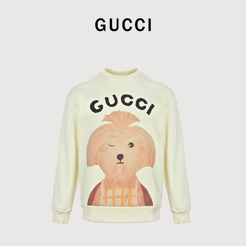 Gucci Cream Winking Cartoon Dog Crewneck Sweatshirt
