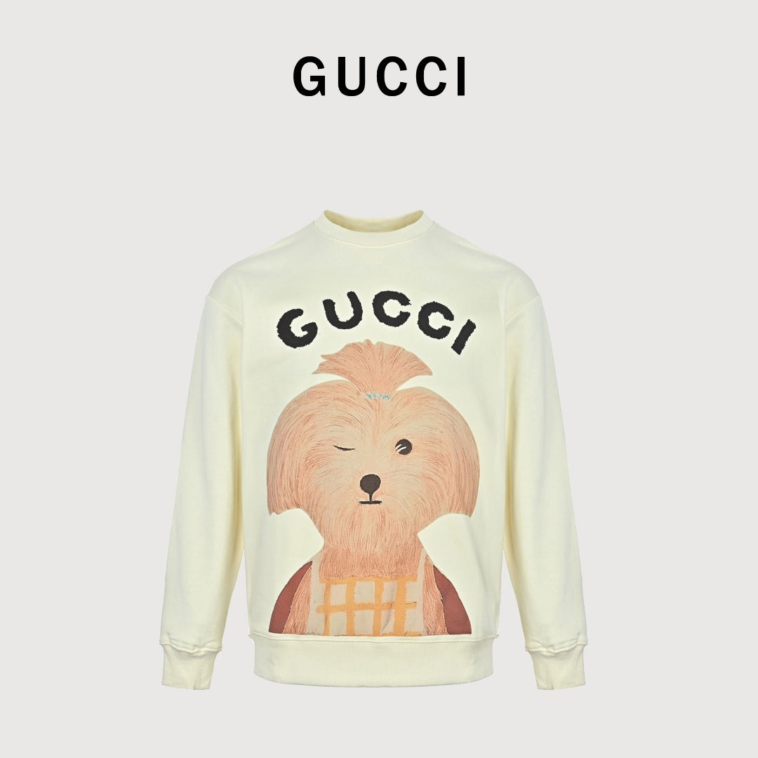 Gucci Cream Winking Cartoon Dog Crewneck Sweatshirt