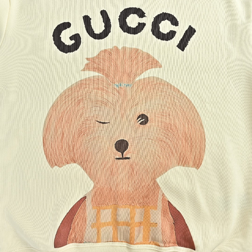 Gucci Cream Winking Cartoon Dog Crewneck Sweatshirt