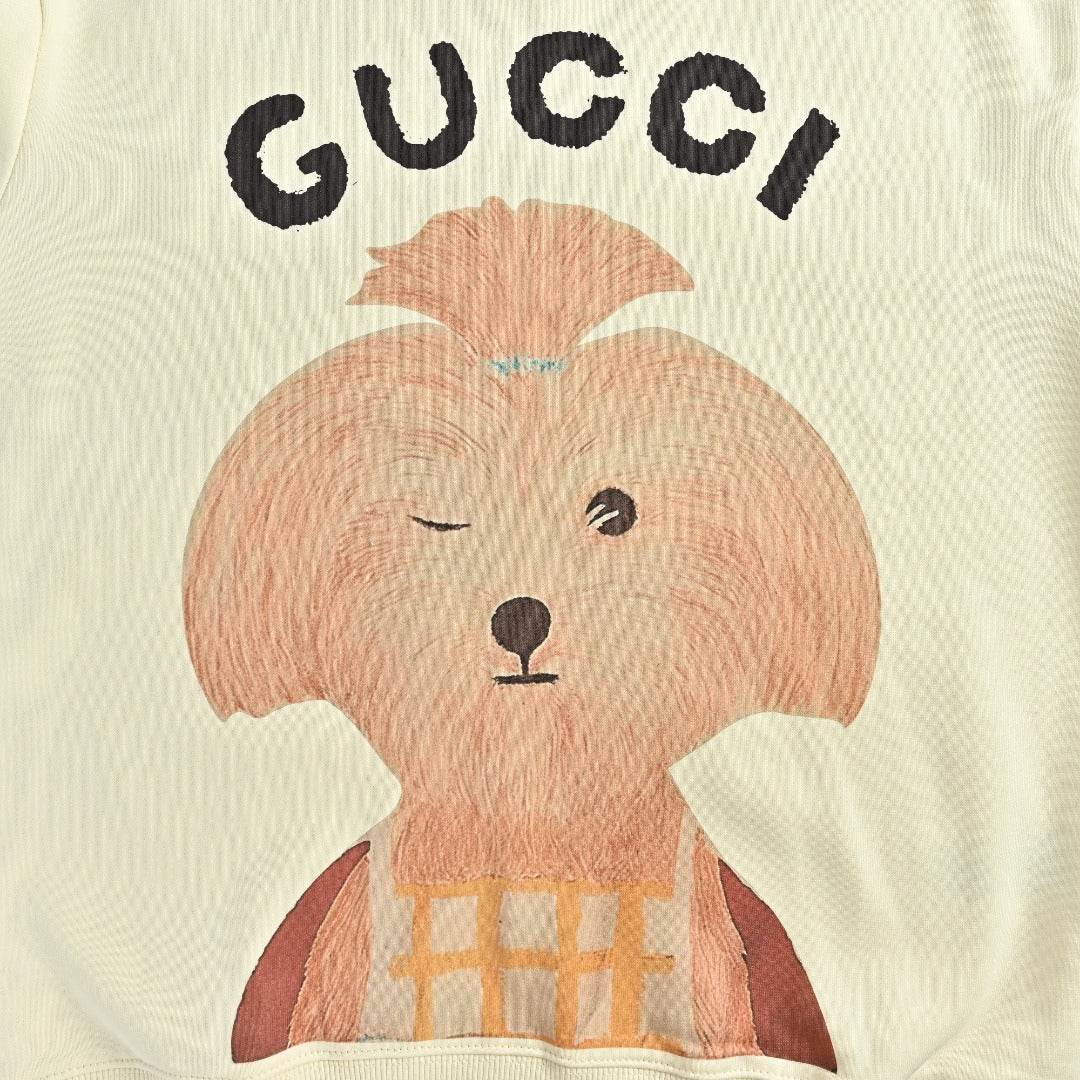 Gucci Cream Winking Cartoon Dog Crewneck Sweatshirt