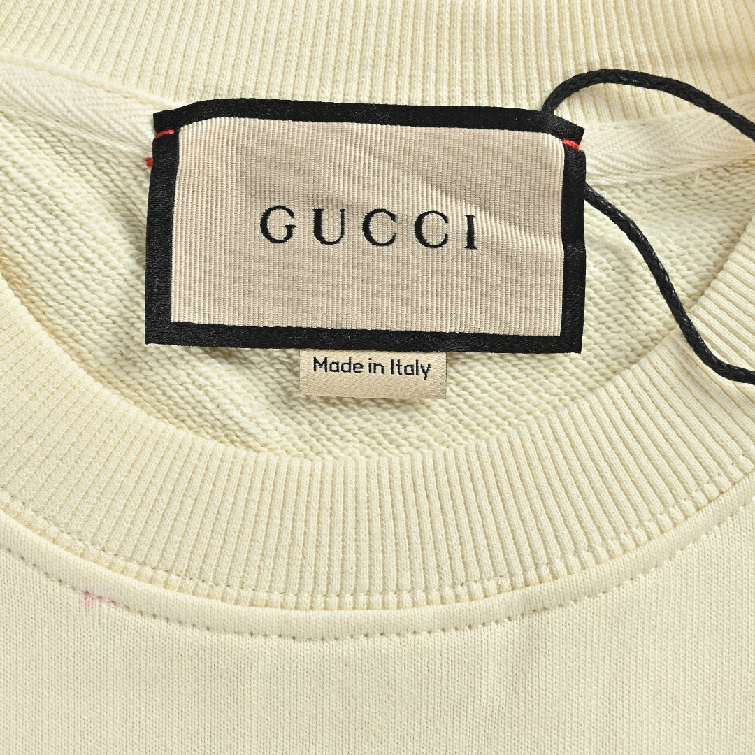 Gucci Cream Color-Block Cartoon Dog Crewneck Sweatshirt