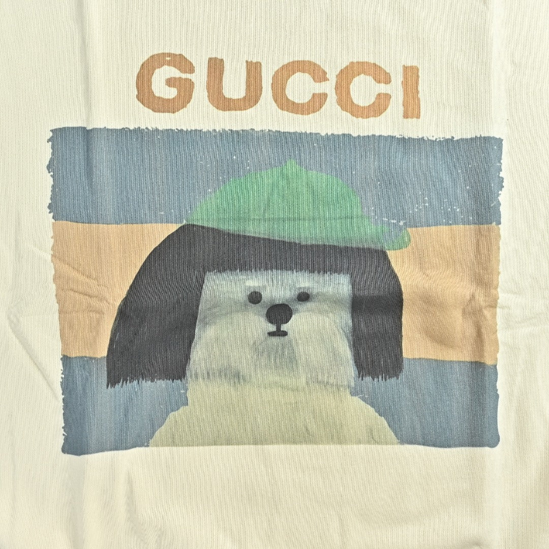 Gucci Cream Color-Block Cartoon Dog Crewneck Sweatshirt
