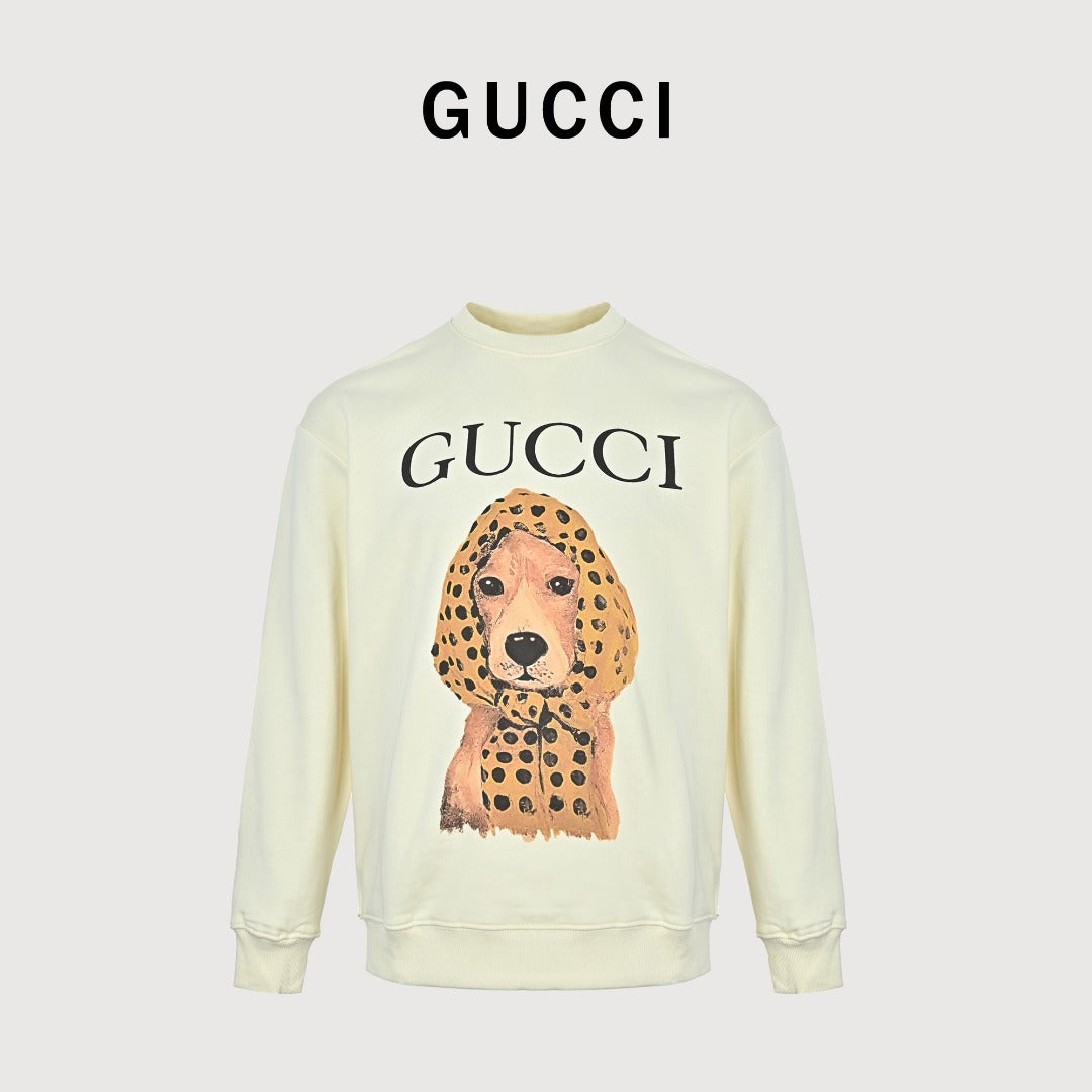 Gucci Cream Winking Cartoon Dog Crewneck Sweatshirt