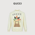 Gucci Cream Cartoon Cat and Fish Graphic Crewneck Sweatshirt