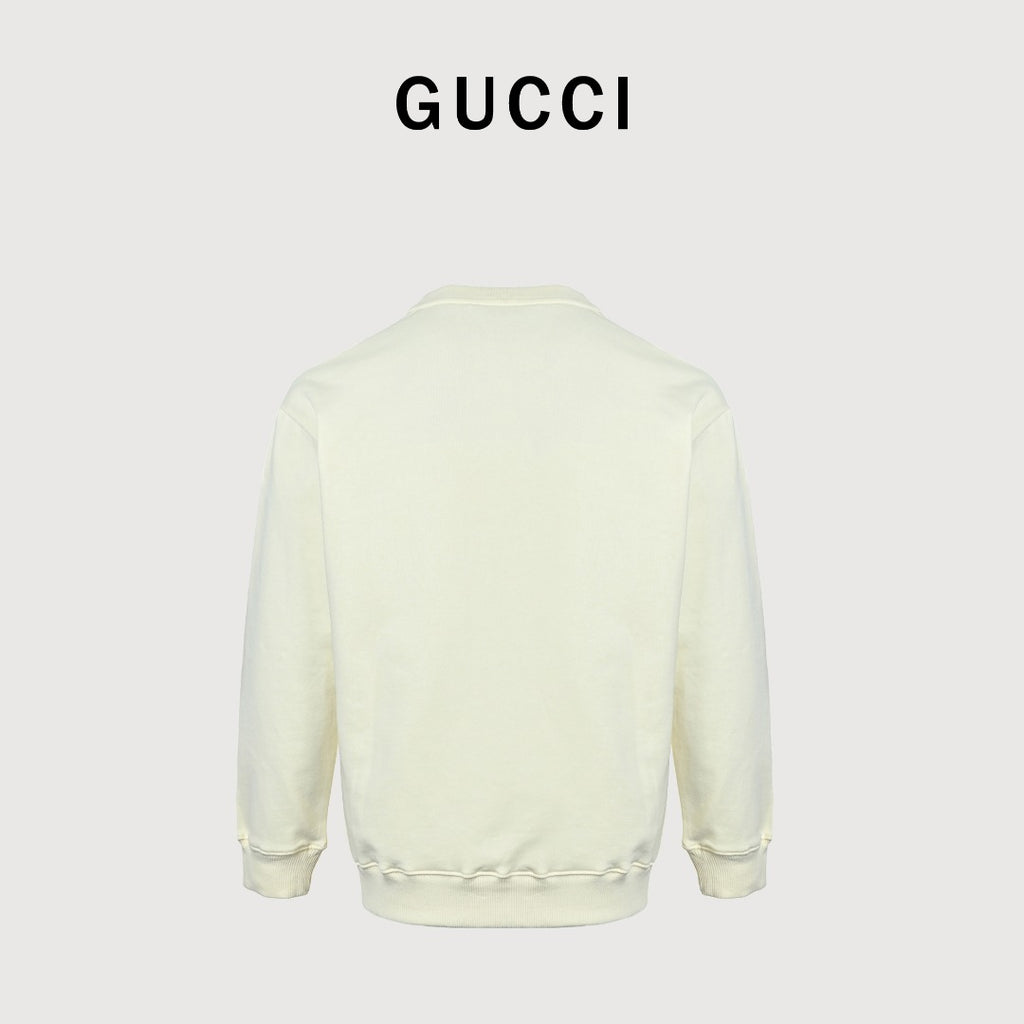 Gucci Cream Cartoon Cat and Fish Graphic Crewneck Sweatshirt