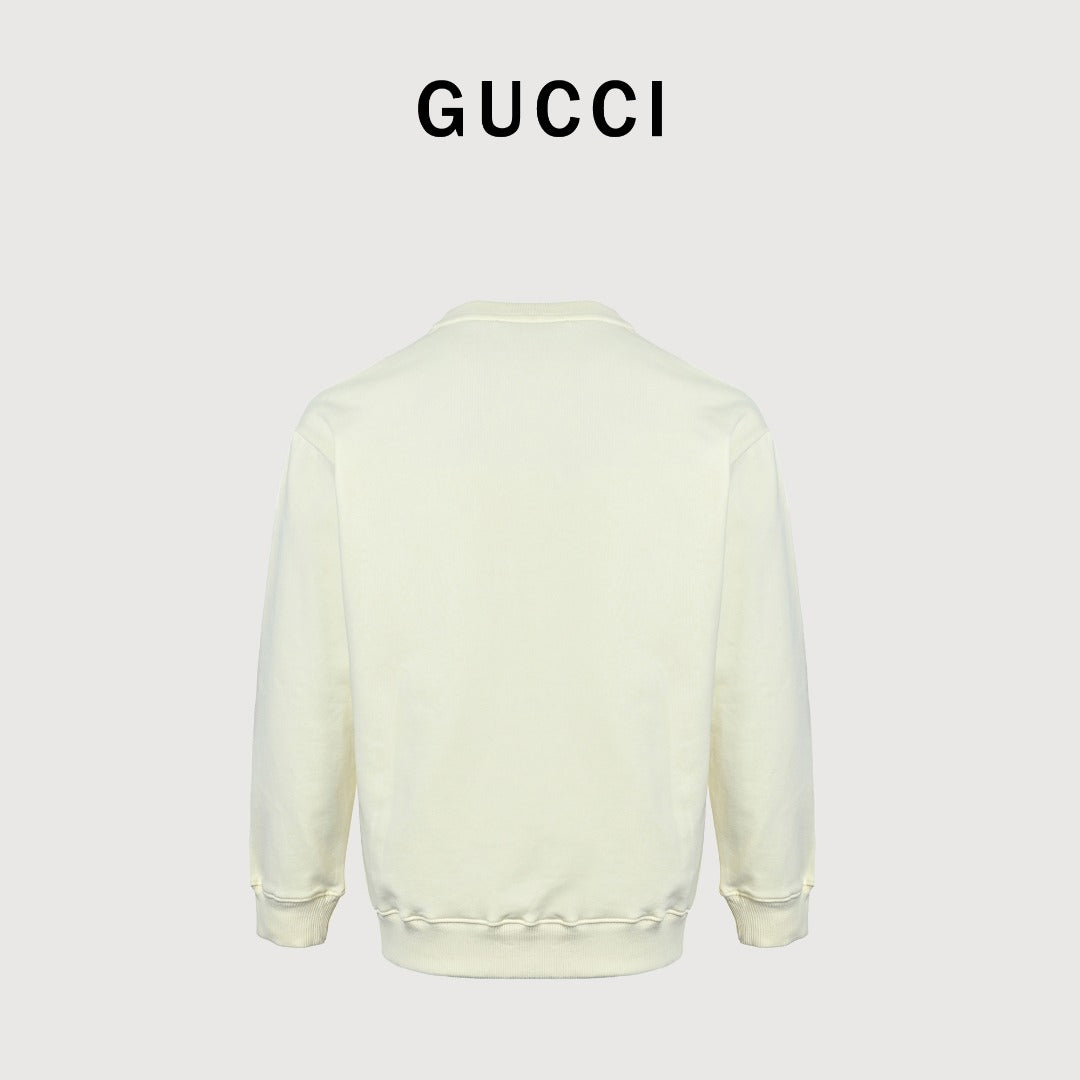 Gucci Cream Cartoon Cat and Fish Graphic Crewneck Sweatshirt