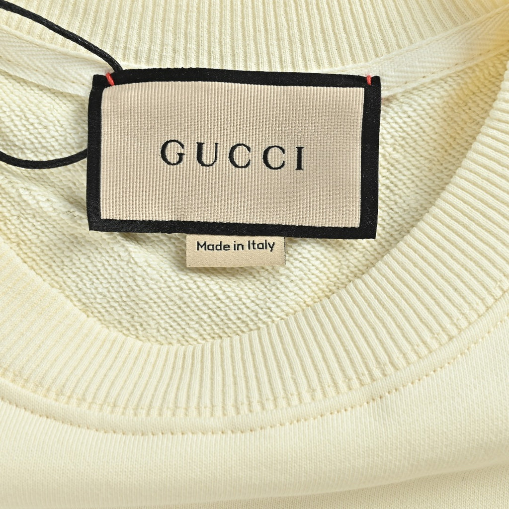 Gucci Cream Cartoon Cat and Fish Graphic Crewneck Sweatshirt